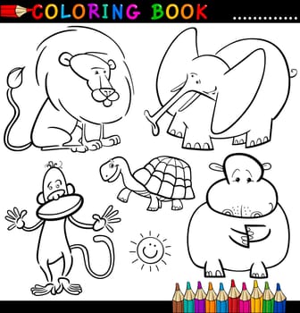 Coloring Book or Page Cartoon Illustration of Funny Wild and Safari Animals for Children