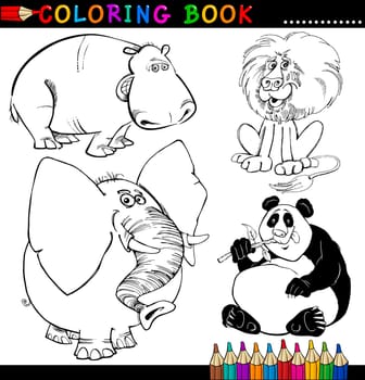 Coloring Book or Page Cartoon Illustration of Funny Wild and Safari Animals for Children