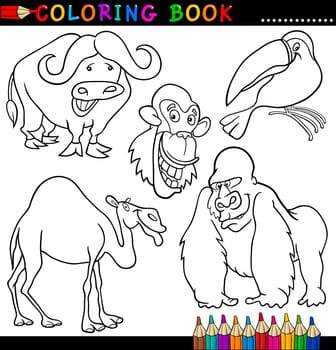 Coloring Book or Page Cartoon Illustration of Funny Wild and Safari Animals for Children