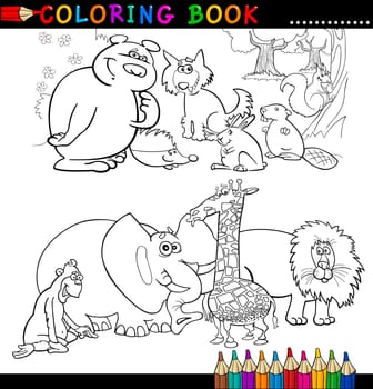 Coloring Book or Page Cartoon Illustration of Funny Wild and Safari Animals for Children