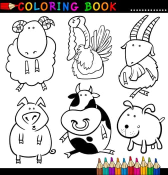 Coloring Book or Page Cartoon Illustration of Funny Farm and Livestock Animals for Children