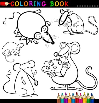 Coloring Book or Page Cartoon Illustration of Funny Rats and Mouses for Children