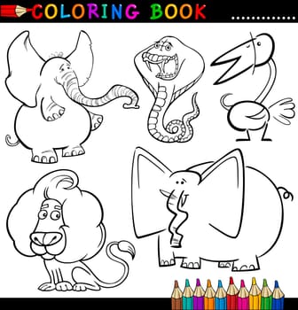 Coloring Book or Page Cartoon Illustration of Funny Wild and Safari Animals for Children