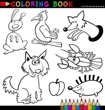 Coloring Book or Page Cartoon Illustration of Funny Wild and Forest Animals for Children