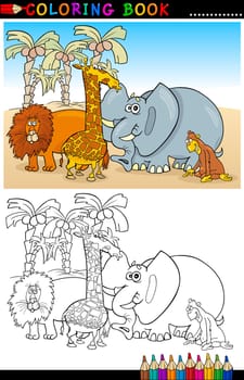 Coloring Book or Page Cartoon Illustration of Funny Wild and Safari Animals for Children Education