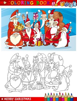Coloring Book or Page Cartoon Illustration of Santa Clauses Christmas Themes for Children
