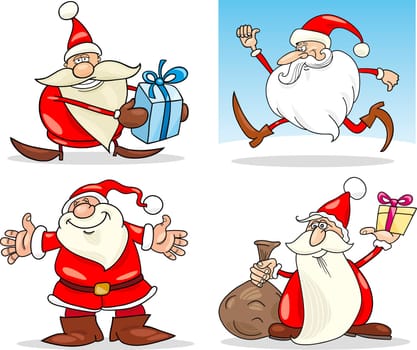Cartoon Illustration of Funny Four Christmas Santa Clauses set