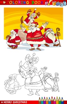 Coloring Book or Page Cartoon Illustration of Santa Clauses Christmas Themes for Children