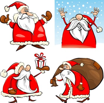 Cartoon Illustration of Funny Four Christmas Santa Clauses set