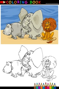 Coloring Book or Page Cartoon Illustration of Funny Wild and Safari Animals for Children Education