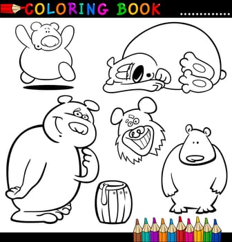 Coloring Book or Page Cartoon Illustration of Funny Bears for Children