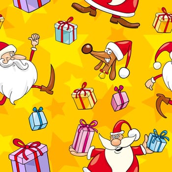 Seamless Pattern Cartoon Illustration of Santa Clauses and other Christmas Themes for Wrapper or Paper Pack and Design