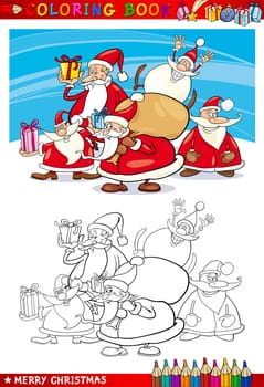Coloring Book or Page Cartoon Illustration of Santa Clauses Christmas Themes for Children