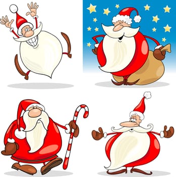 Cartoon Illustration of Funny Four Christmas Santa Clauses set