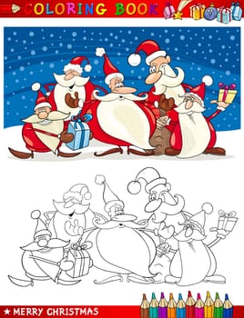 Coloring Book or Page Cartoon Illustration of Santa Clauses Christmas Themes for Children