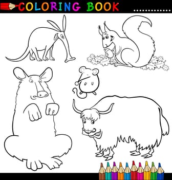 Coloring Book or Page Cartoon Illustration of Funny Wild Animals for Children