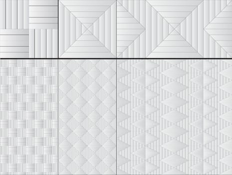 Vector set of nine white seamless pattern