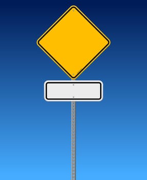 Diamond Road Sign with White rectangle sign on blue background