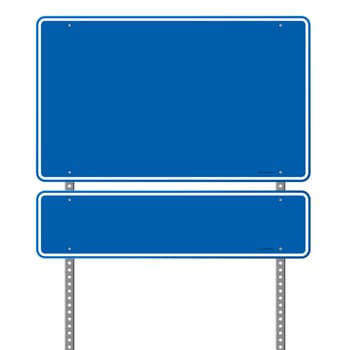 Pair of roadsigns in blue color isolated on white background