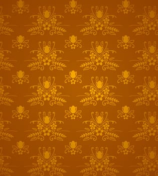Seamless Damask pattern in golden and brown color tones