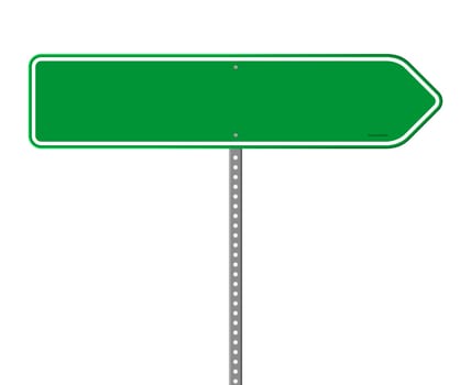 Blank roadsign in green color isolated on white background