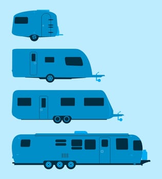 Several mobile homes illustration in blue colors