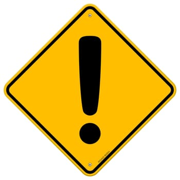 Danger and risk symbol on yellow diamond road sign