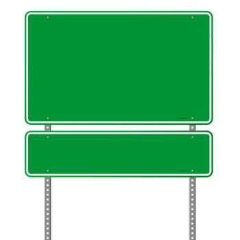 Square roadsigns in green color tones isolated on white background