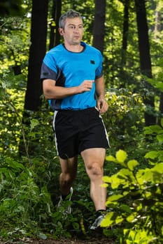 Trail running in the forest