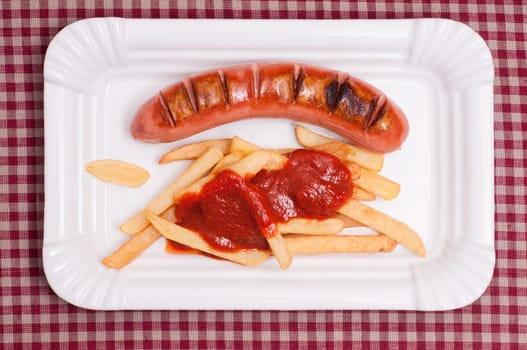 Grilled red sausage and French fries