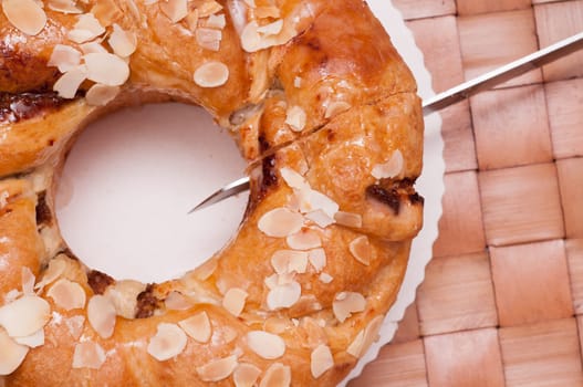 Nut cake from above is cut