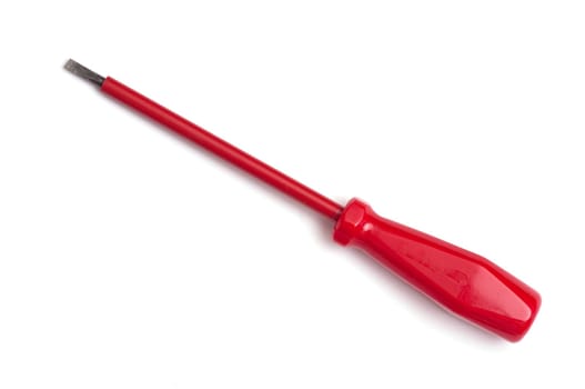 Red insulated screwdriver on white background