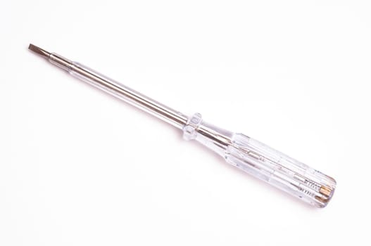 Screwdriver with single-phase voltage tester on white background