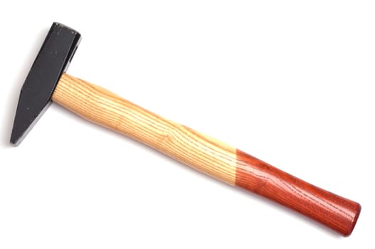 Hammer with wooden handle on white background
