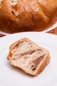 Piece of nut cake on a plate