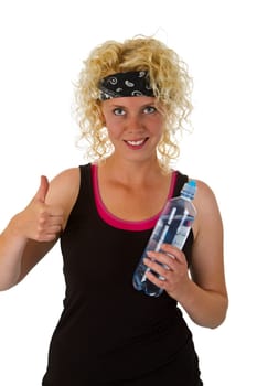 Attractive young woman with water bottle isolated on white background