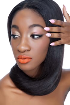 Close up portrait of an African woman with beautiful hair
