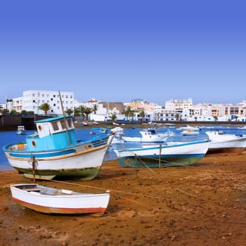 Arrecife in Lanzarote Charco de San Gines boats in Canary Islands