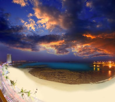 Arrecife Lanzarote Playa del Reducto beach aerial night view in Canary Islands