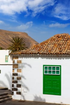 Lanzarote Yaiza white village houses green window in Canary Islands