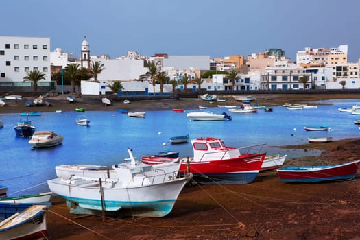 Arrecife in Lanzarote Charco de San Gines boats in Canary Islands