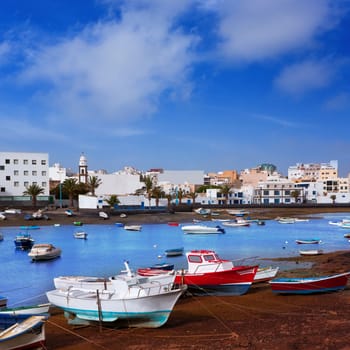 Arrecife in Lanzarote Charco de San Gines boats in Canary Islands