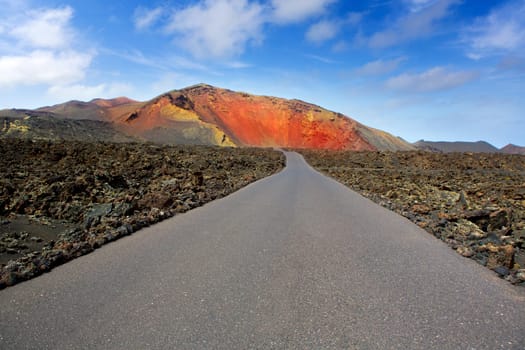 Lanzarote Timanfaya Fire Mountains road in Canary Islands
