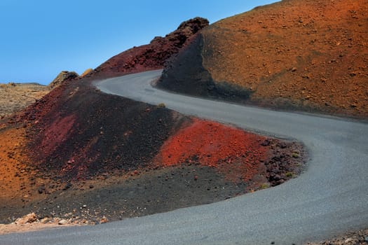 Lanzarote Timanfaya Fire Mountains road in Canary Islands