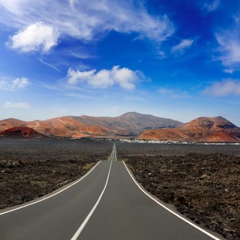 Lanzarote Timanfaya Fire Mountains road in Canary Islands