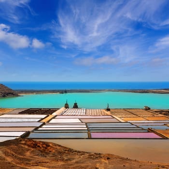 Lanzarote saltworks salinas de Janubio colorful  Canary Islands