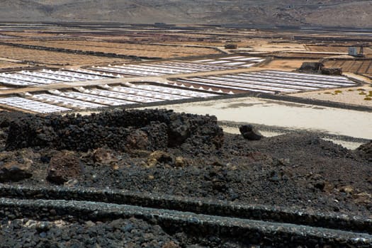 Lanzarote saltworks salinas de Janubio colorful  Canary Islands