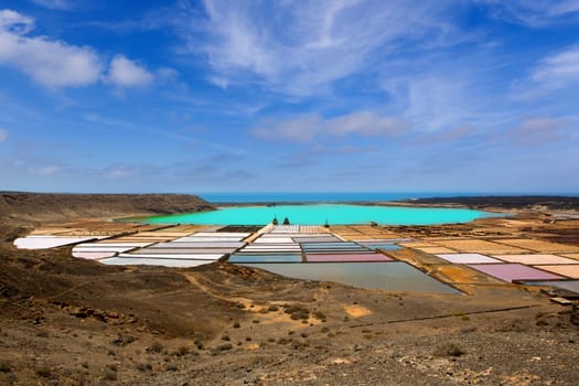 Lanzarote saltworks salinas de Janubio colorful  Canary Islands