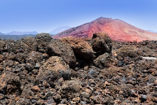 Lanzarote Montana Bermeja red mountain with volcanic lava stone