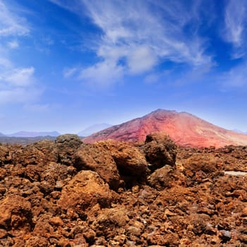 Lanzarote Montana Bermeja red mountain with volcanic lava stone